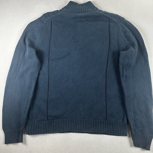 Calvin Klein Cable Knit Sweater Men L 100% Algodon Cotton Blue 1/4 Zip Pullover - Picture 6 of 8